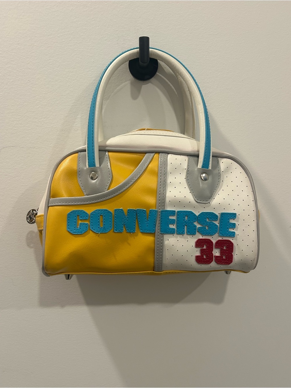 Vintage Converse Yellow & White Bowling Satchel Bag with Blue Logou